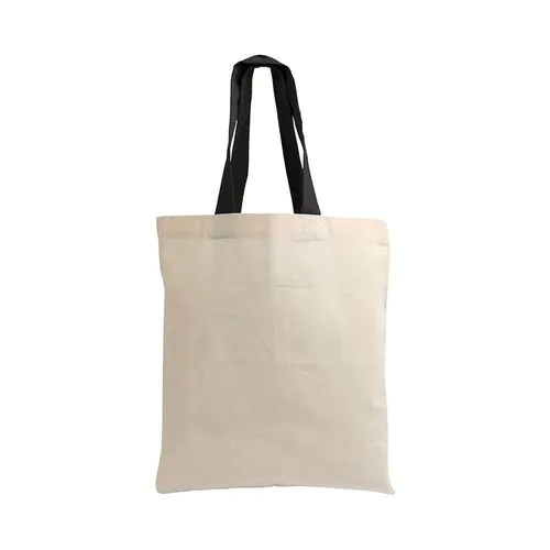 Shopper mini en coton naturel 135 g/m2, anses courtes colorées Shopper mini en coton naturel 135 g/m2, anses courtes colorées