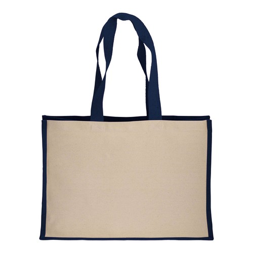 280 g/m2 cotton shopping bag with jute details, long handles and gusset 280 g/m2 cotton shopping bag with jute details, long handles and gusset