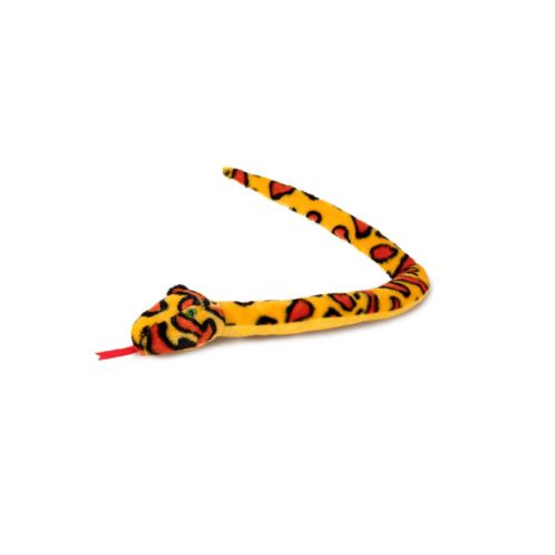 Serpent avec hochet et yeux brodés, jaune et rouge 100 cm