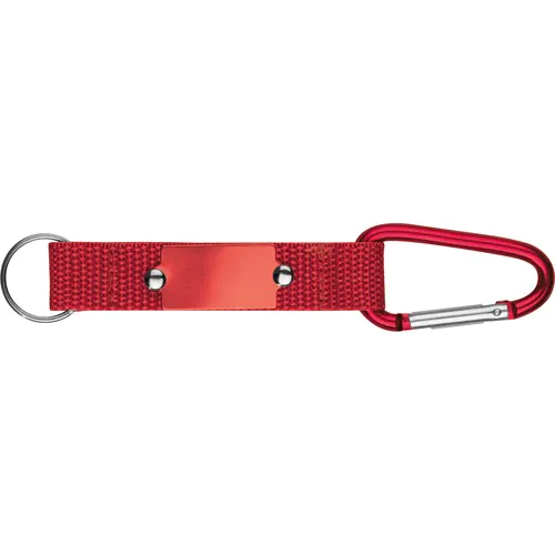 Keyring pendant with carabiner and metal plate Keyring pendant with carabiner and metal plate