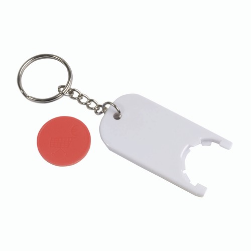Plastic key ring with shopping trolley token Plastic key ring with shopping trolley token