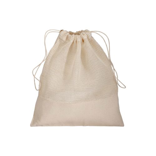 135g / m2 natural cotton gift bag with mesh and drawstring closure, 25x30 cm