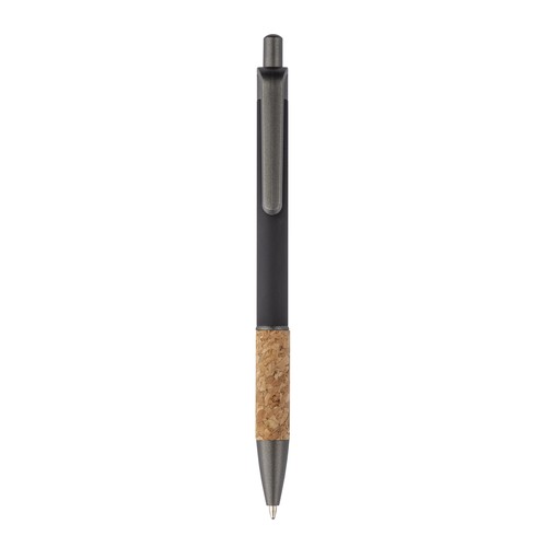 Aluminum pen with cork handle, burnished clip, top and tip