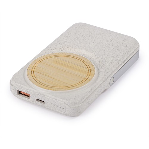 CHARGEUR USB ET SANS FIL MAGNÉTIQUE 10000 mAh EN PAILLE DE BLÉ+ABS ET BAMBOU