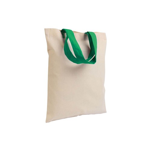 Mini sac à provisions en coton naturel recyclé de 140 g/m2 avec poignées colorées Mini sac à provisions en coton naturel recyclé de 140 g/m2 avec poignées colorées