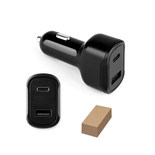 DIRAC. Cigarette lighter adapter with USB-A port 18W and USB-C 20W in 100% rABS DIRAC. Cigarette lighter adapter with USB-A port 18W and USB-C 20W in 100% rABS