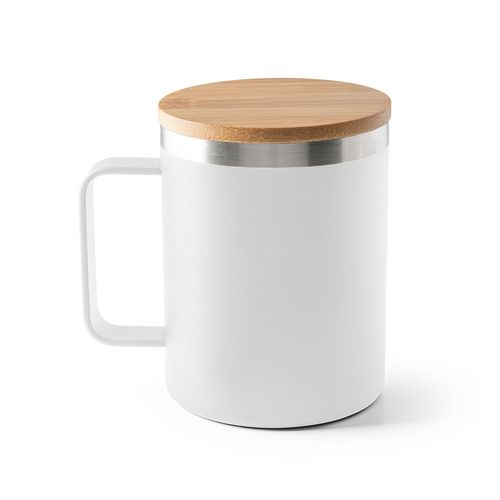 LAUDA. Mug en acier inoxydable recyclé à 90% avec couvercle en bambou 420 mL