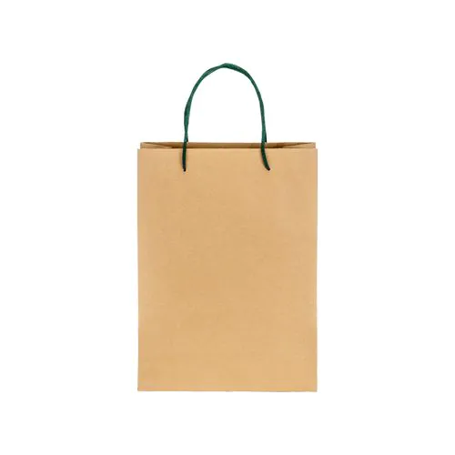 150 g/m2 natural recycled paper bag with gusset and short colored handles