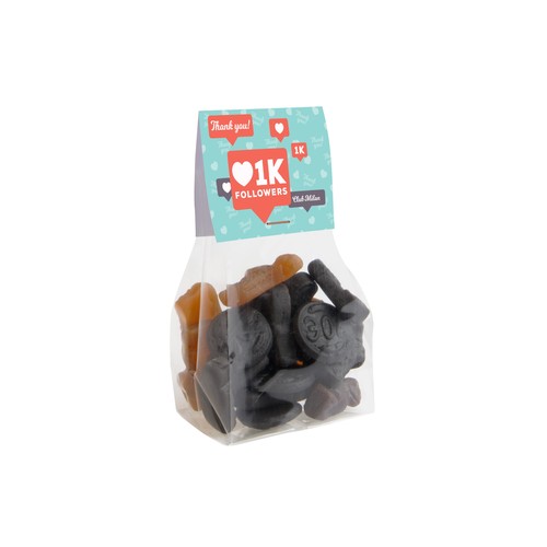 Blokzakje met kopkaartje en 100 gram snoep Blokzakje met kopkaartje en 100 gram snoep