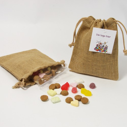 Sac en jute avec ficelles et mélange à saupoudrer Sac en jute avec ficelles et mélange à saupoudrer