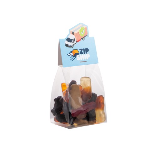 Block bag with header card in your own shape and 100 grams of candy Block bag with header card in your own shape and 100 grams of candy