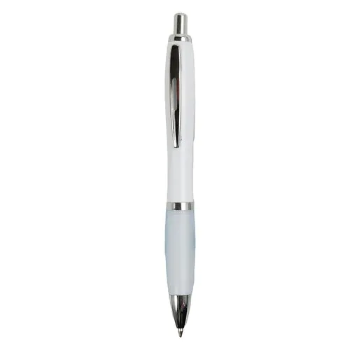 Penna a scatto in plastica ABS, con fusto bianco, impugnatura colorata gommata