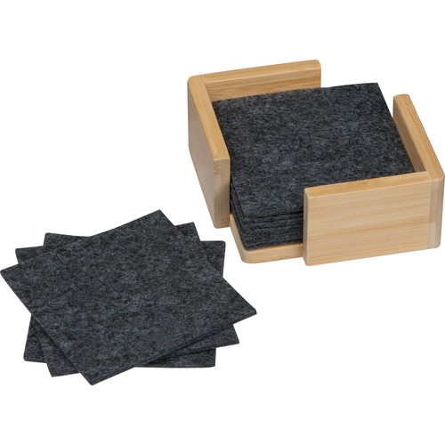 10 felt coasters in bamboo stand