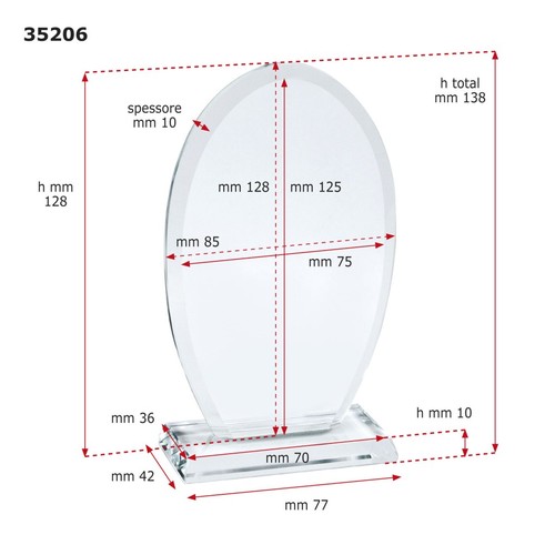 TROPHÉE OVALE EN VERRE mm 137 h