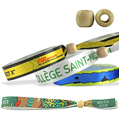 Braccialetti in tessuto Effetto Raso personalizzabili, chiusura riutilizzabile in legno, Montreal Braccialetti in tessuto Effetto Raso personalizzabili, chiusura riutilizzabile in legno, Montreal