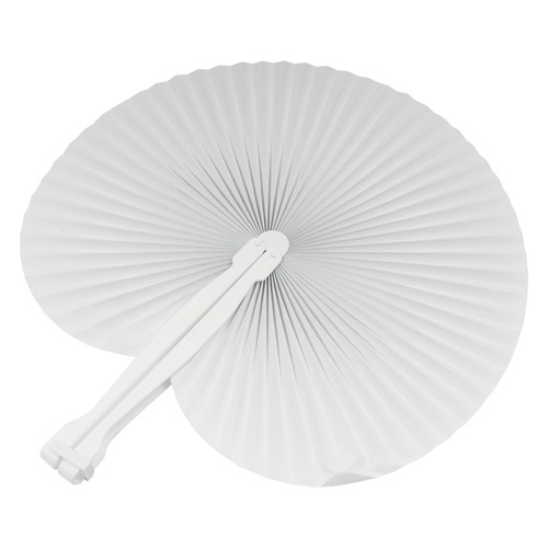 Éventail en papier coloré avec manche en plastique blanc, longueur 26 cm