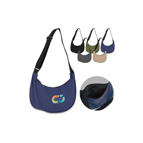 Borsa a tracolla a mezza luna in R-PET 600D rivestito in PU