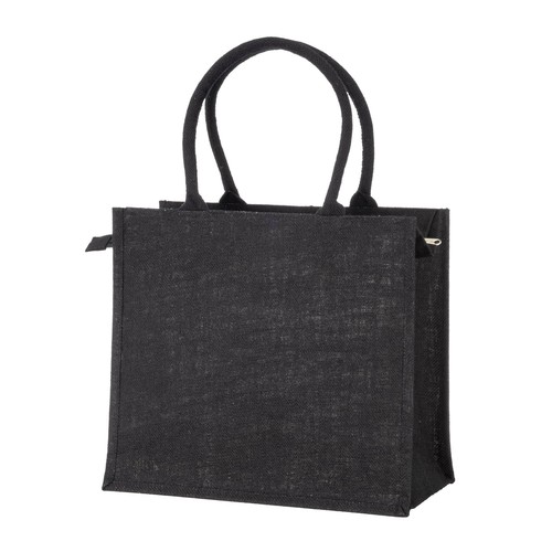 Borsa in juta con manici in cotone. Dotata di chiusura a zip