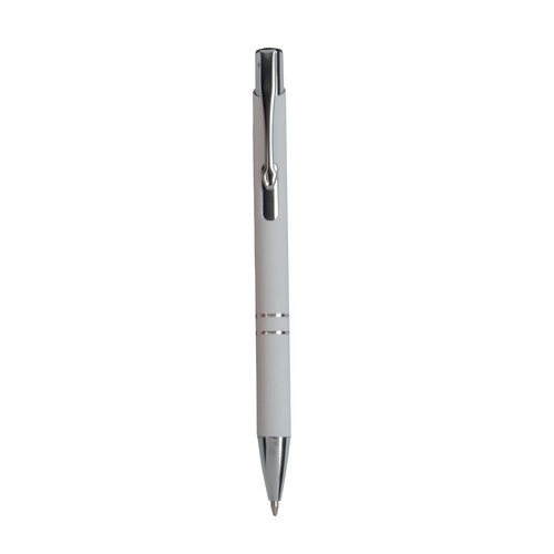 Aluminium snap pen with rubberised grip with 2 chrome trim rings