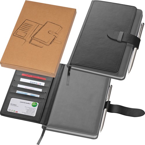 Notebook with business card compartments
