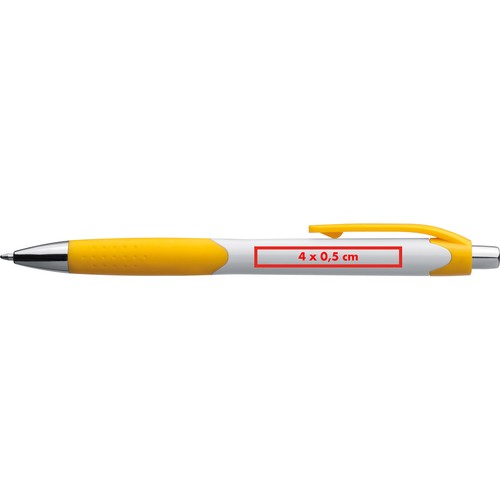 Plastic ball pen with white shaft and rubber grip zone Plastic ball pen with white shaft and rubber grip zone