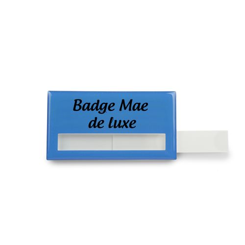 Badge Mae, Rectangular, 74 x 40 mm, Needle, Doming in full color Badge Mae, Rectangular, 74 x 40 mm, Needle, Doming in full color