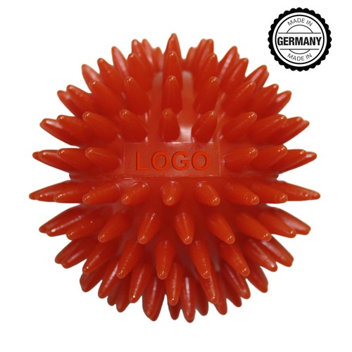 Balle de massage hérisson avec gaufrage rectangulaire (78 mm, rouge), "Made in Germany"