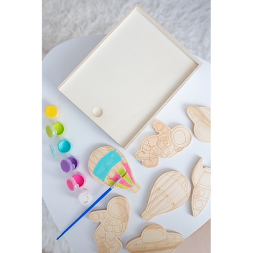 Set de blocs en bois pour la peinture, peintures et 2 pinceaux | Priya
