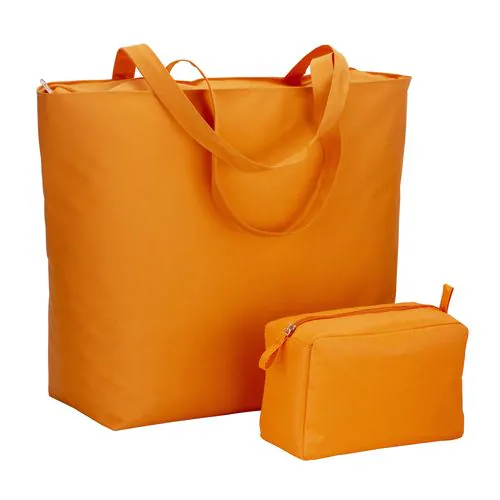 300D polyester beach bag with long handles and zip closure