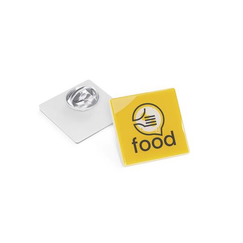 Pin in plastica, Quadrato, 30 mm, stampa resinata Pin in plastica, Quadrato, 30 mm, stampa resinata
