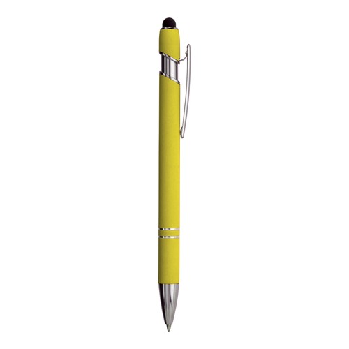 Penna a scatto in alluminio gommato con gommino per touch screen e clip in metallo Penna a scatto in alluminio gommato con gommino per touch screen e clip in metallo