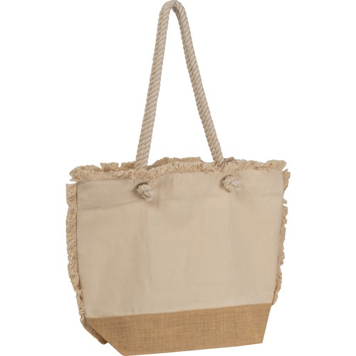 Bolsa de playa Oeko-Tex ® natural con fondo de yute y cordón