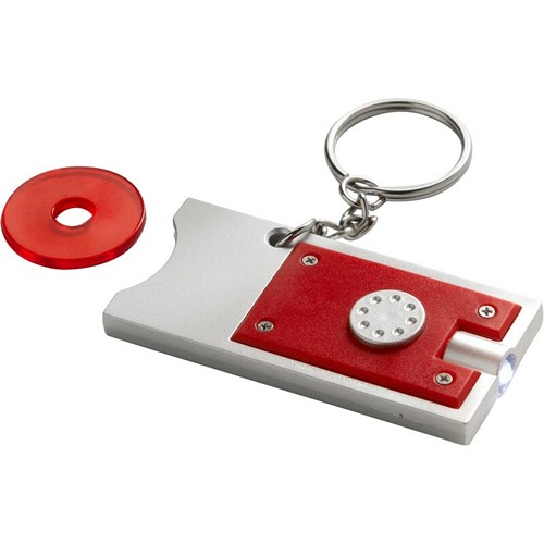 Keyring with shopping cart coin, LED light