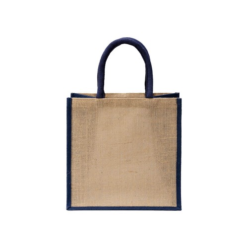 Mini tote bag en toile de jute avec anses et inserts colorés Mini tote bag en toile de jute avec anses et inserts colorés