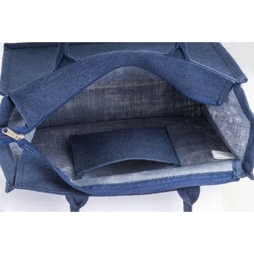 Borsa in juta con manici in cotone. Dotata di chiusura a zip
