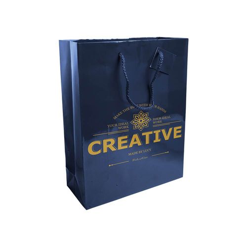 157 g/m2 laminated paper shopping bag with gusset and bottom reinforcement, string handles
