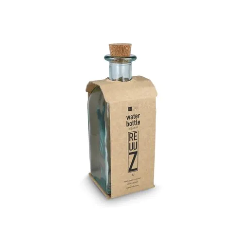 InSideOut Square Recycled Glass Water Bottle ReuuZ with Cork Stopper 1L InSideOut Square Recycled Glass Water Bottle ReuuZ with Cork Stopper 1L