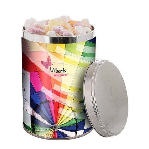 Large tin 1.3 liters, filled with candy Large tin 1.3 liters, filled with candy
