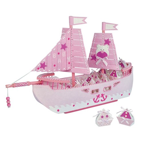 BOMBONIERA NAVE CARTONE ROSA OUTLET