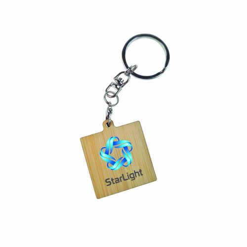 Key Ring Bamboo Square 30 mm, Print in full color Key Ring Bamboo Square 30 mm, Print in full color