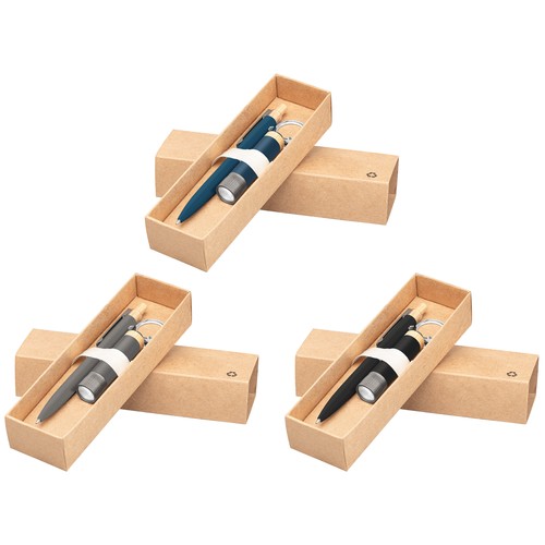 Set regalo Reborn con penna e torcia in alluminio riciclato e inserti in bambù