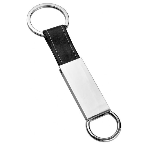 PORTE-CLÉS MÉTAL BRILLANT - CUIR NOIR