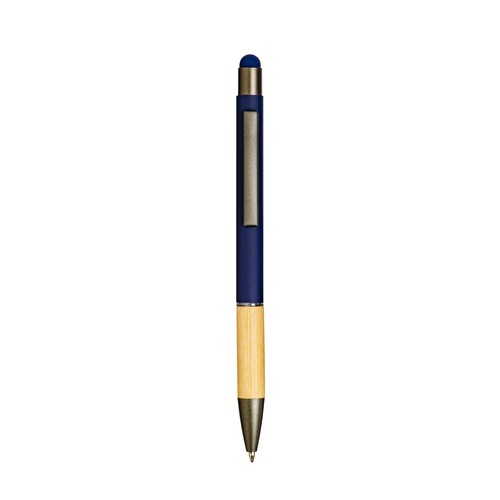 Penna a scatto in alluminio gommato con impugnatura in bambù e gommino touch Penna a scatto in alluminio gommato con impugnatura in bambù e gommino touch
