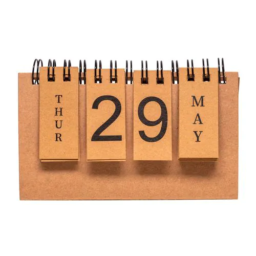 Ewiger Kalender aus Karton mit Spirale (Tage und Monate in Englisch)
