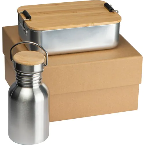 Set de regalo con botella para beber y fiambrera