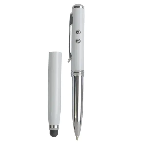 Multifunctional metal pen with LED light, laser and touchscreen rubber tip