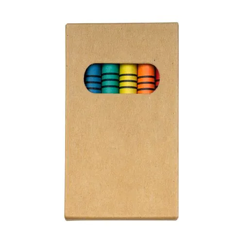 6 wax crayons with cylindrical cross-sections, cardboard box 6 wax crayons with cylindrical cross-sections, cardboard box