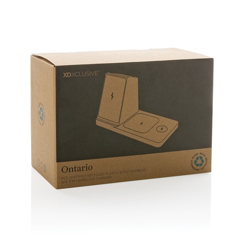 Caricatore wireless 3 in 1 Ontario in plastica riciclata RCS Caricatore wireless 3 in 1 Ontario in plastica riciclata RCS