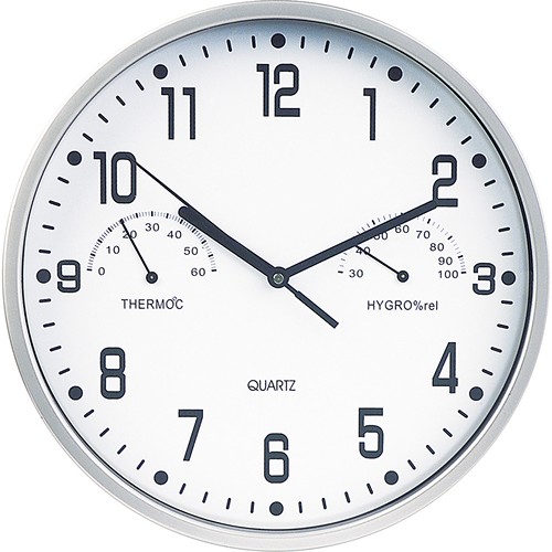 PLASTIC AND GLASS WALL WITH THERMOMETER AND HYGROMETER CLOCK REMOVABLE WITH SCREWS PLASTIC AND GLASS WALL WITH THERMOMETER AND HYGROMETER CLOCK REMOVABLE WITH SCREWS