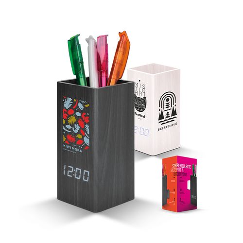 CLOCK WITH PENCILS AND THERMOMETER, OFFICE CLOCK CLOCK WITH PENCILS AND THERMOMETER, OFFICE CLOCK